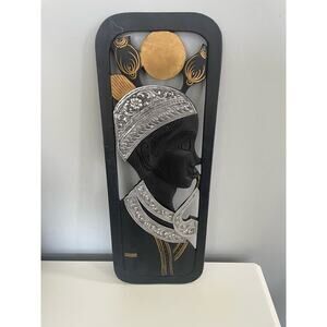 Asian Carved Wood Black, Gold, & Silver Hanging Wall Art Decor Thailand